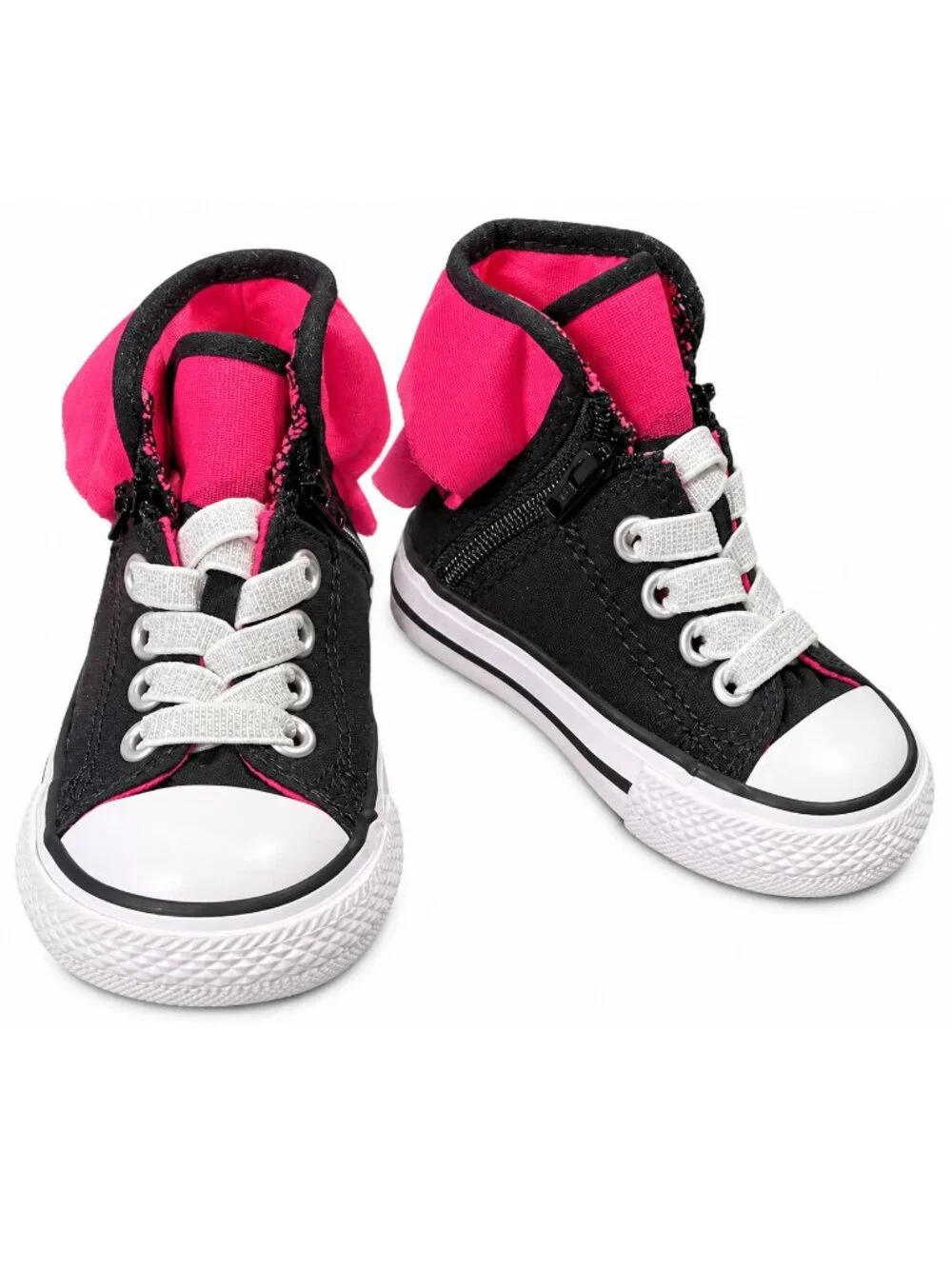 Toddler Size 5 Converse High Top Black w Pink Ruffle Little Girl's Sneakers